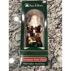 Trim A‎ Home European Style Glass Santa Claus Glitter Christmas Ornament Vintage